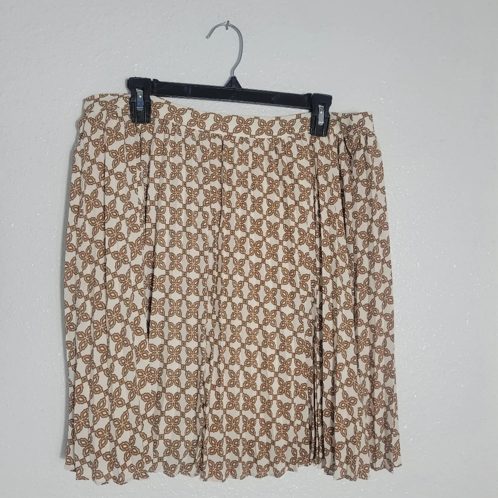 J Crew Factory Accordion Pleated Mini Skirt Brown Cream CC845 Size 14
